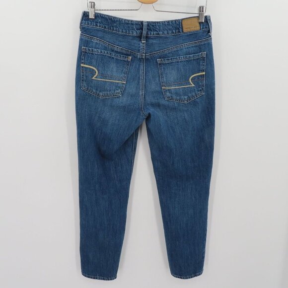 American Eagle Women 8 Tomgirl Button Fly Whiskered Blue Denim Jean Cotton Blend - Picture 6 of 14